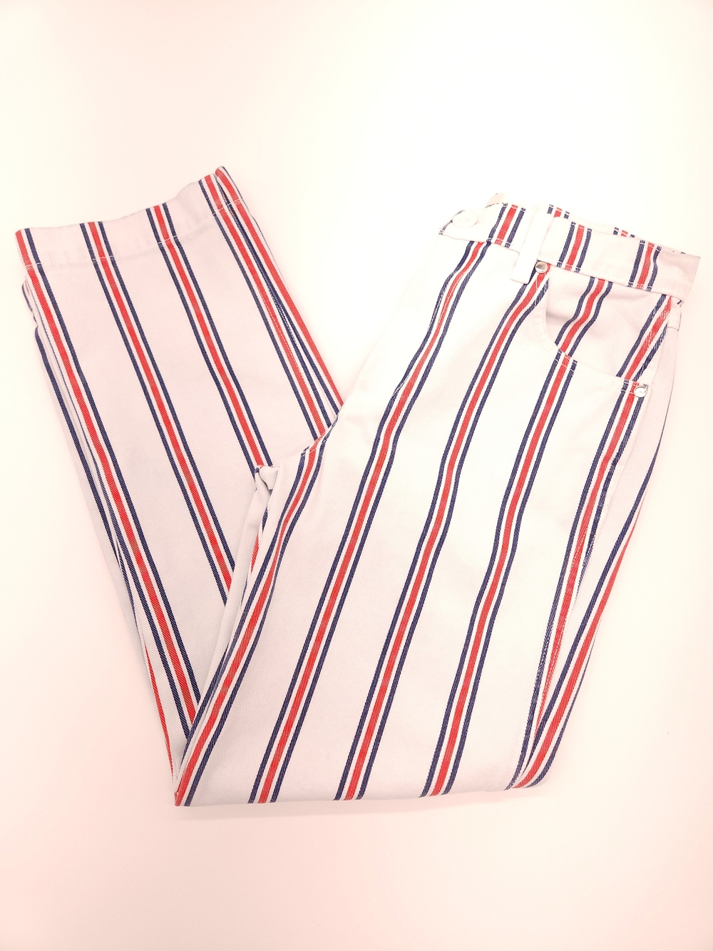 Reformation Foster Jean Size 27 White Red Blue Striped High Rise Straight Leg